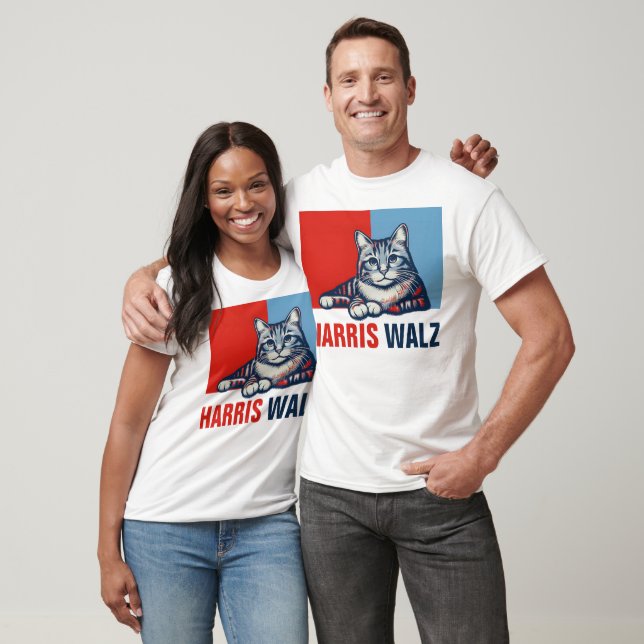 Camiseta Harris Walz 2024 Obviamente gato azul rojo (Unisexo)