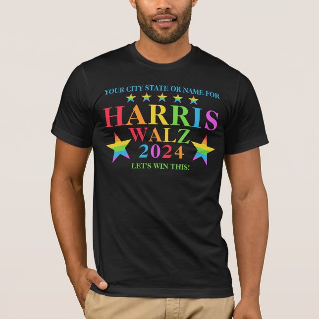 Camiseta Harris Walz 2024 Orgullo Estrellas arcoiris elecci (Anverso)