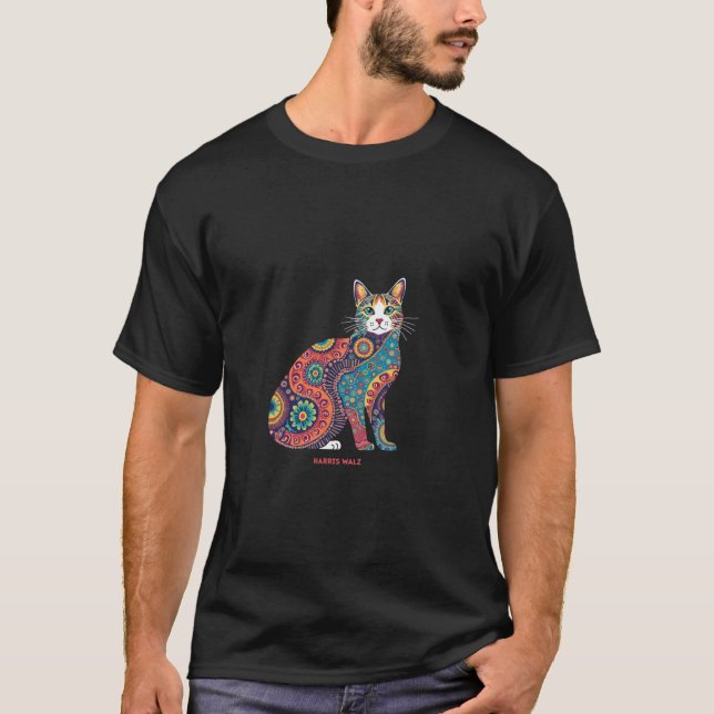 Camiseta HARRIS WALZ Gato psicodélico Mandala T Shirt (Anverso)