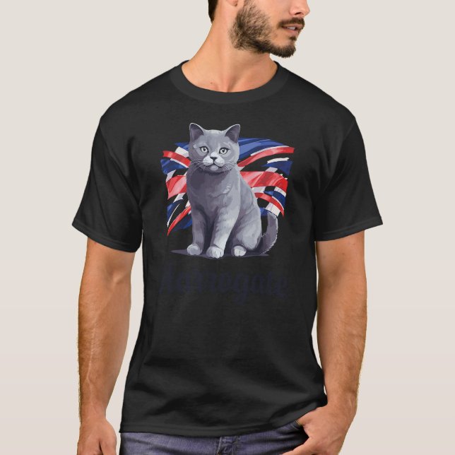 Camiseta Harrogate British Flag Cat Great Britain Funny (Anverso)