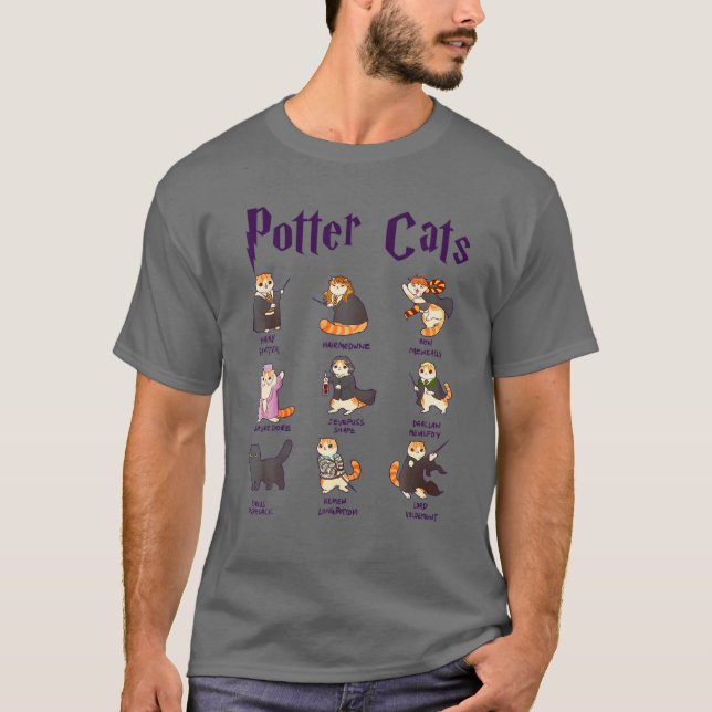 Camiseta Harry Pawter Cute Cats T Potter Fan Tee Regalo (Anverso)