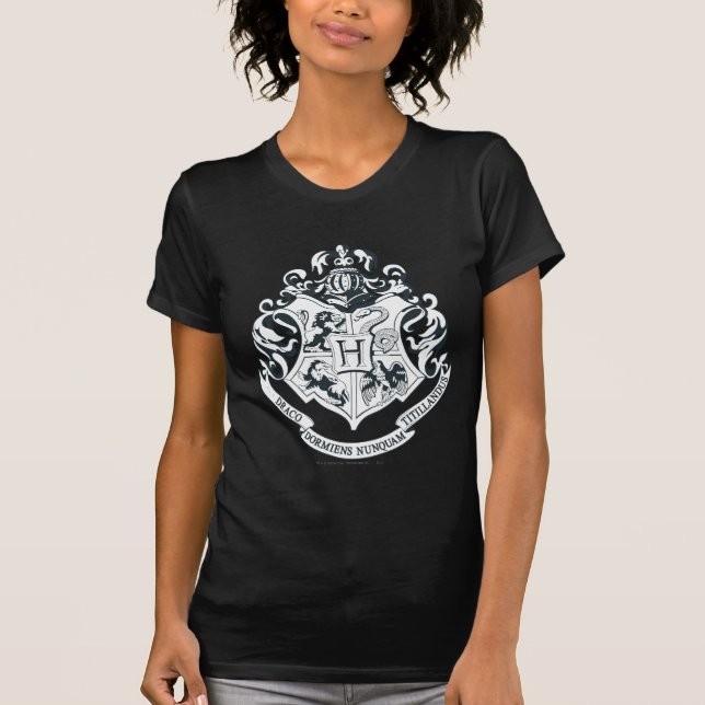 Camiseta Harry Potter| Coplín Hogwares - Blanco y negro (Anverso)