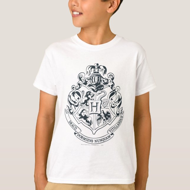 Camiseta Harry Potter | Escudo de Hogwarts - Blanco y Negro (Anverso)