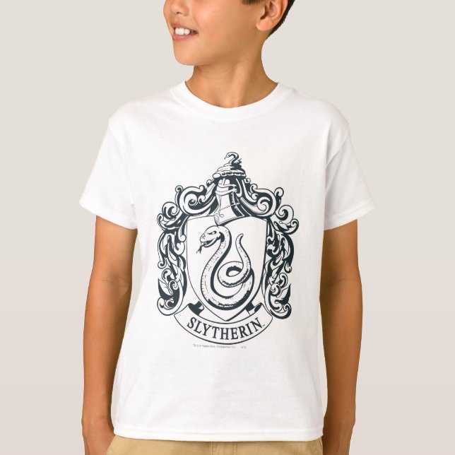 Camiseta Harry Potter | Escudo de Slytherin - Blanco y Negr (Anverso)