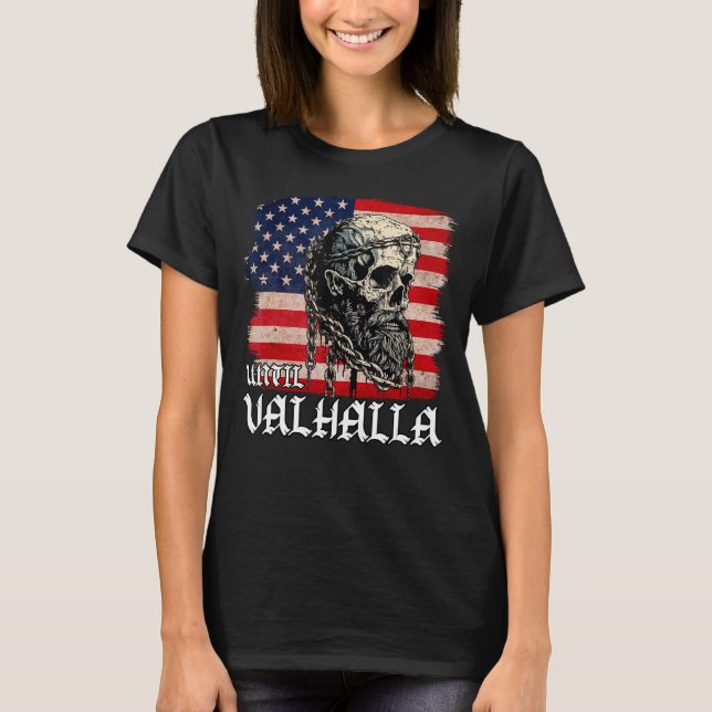 Camiseta Hasta Valhalla American Viking US Flag Vintage (Anverso)