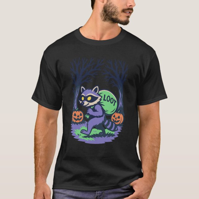 Camiseta Haunted Forest Bandit Shirt,  Funny Raccoon Lootin (Anverso)