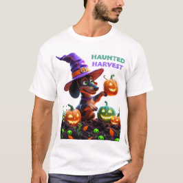 Camiseta Haunted Harvest – Witchy Dachshund Halloween Garde