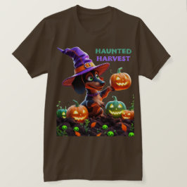 Camiseta Haunted Harvest – Witchy Dachshund Halloween Garde
