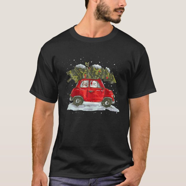 Camiseta Havanese Riding Red Car Merry Christmas Dog (Anverso)
