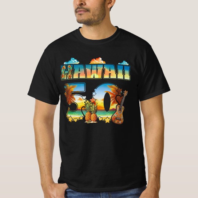 Camiseta Hawái 50.ª Playa Estatal De Hawái Hibiscus 50 Maui (Anverso)