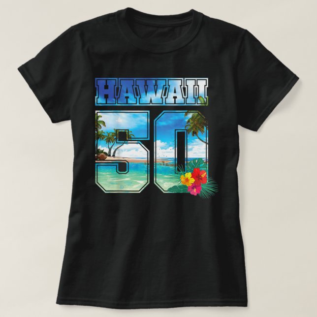 Camiseta Hawái 50.º estado Hawai Hibiscus 50 (Diseño del anverso)