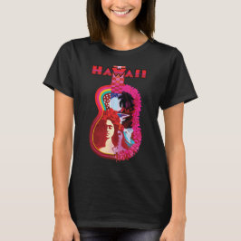 Camiseta Hawái Guitarra Hibisco Rosa Retro Viaje