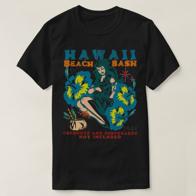 CAMISETA HAWAII BEACH BASH UKULELE L LUAU RETRO SURFING VIN (Diseño del anverso)