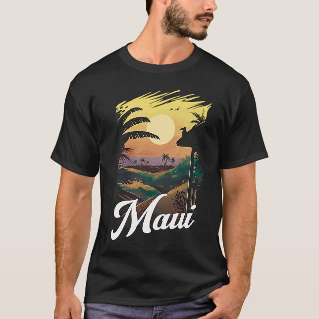 Camiseta Hawaii Beach Sunset Ocean Maui Aloha Retro Hawaiia (Anverso)