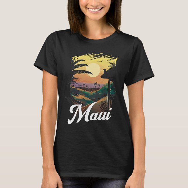 Camiseta Hawaii Beach Sunset Ocean Maui Aloha Retro Hawaiia (Anverso)