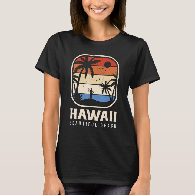 Camiseta Hawaii Beautiful Beach Island Palm Surfboard (Anverso)