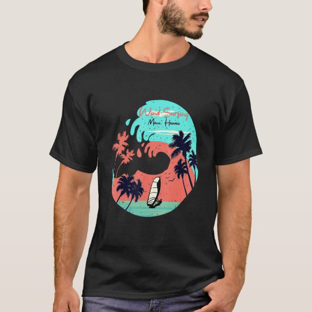 Camiseta Hawaii Maui Beach Wind Surfing Retro Wave Summer F (Anverso)