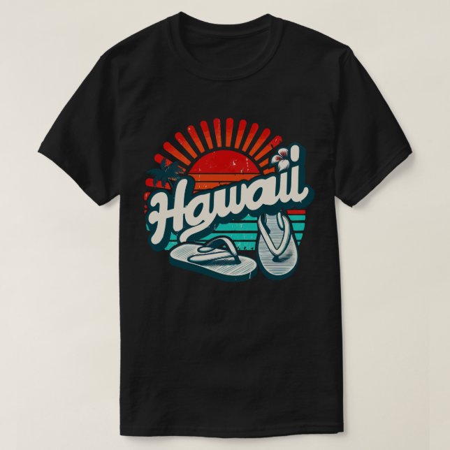 Camiseta Hawaii Oahu Flip Flop Sandalias playa de verano Re (Diseño del anverso)