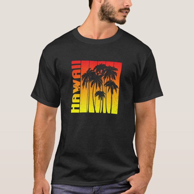 Camiseta Hawaii Souvenir Palm Trees Sunset Retro (Anverso)