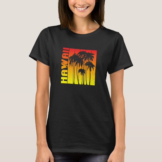Camiseta Hawaii Souvenir Palm Trees Sunset Retro (Anverso)