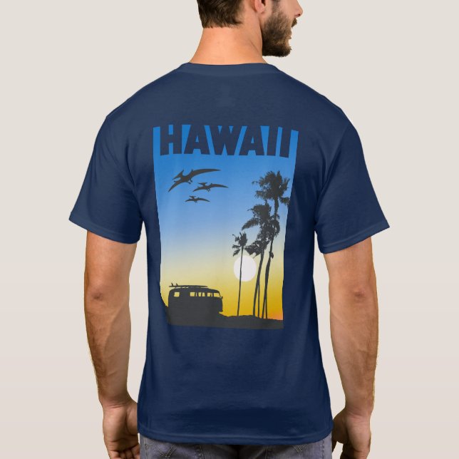 Camiseta Hawaii Sunset Surf Dinosaur (Reverso)