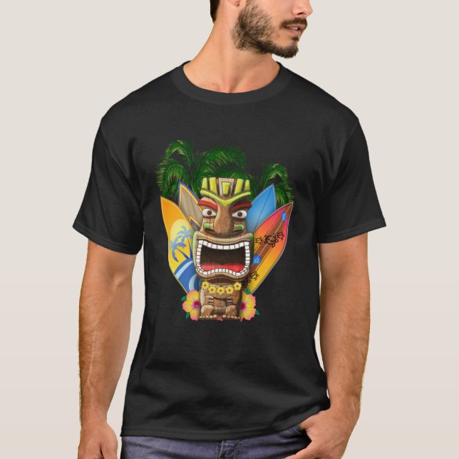 Camiseta Hawaii Tiki y tablas de surf (Anverso)