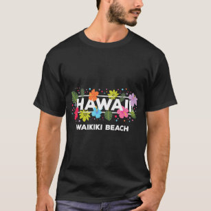 Camiseta Hawaii Waikiki Beach Oahu Hawai Tropical Hibisc