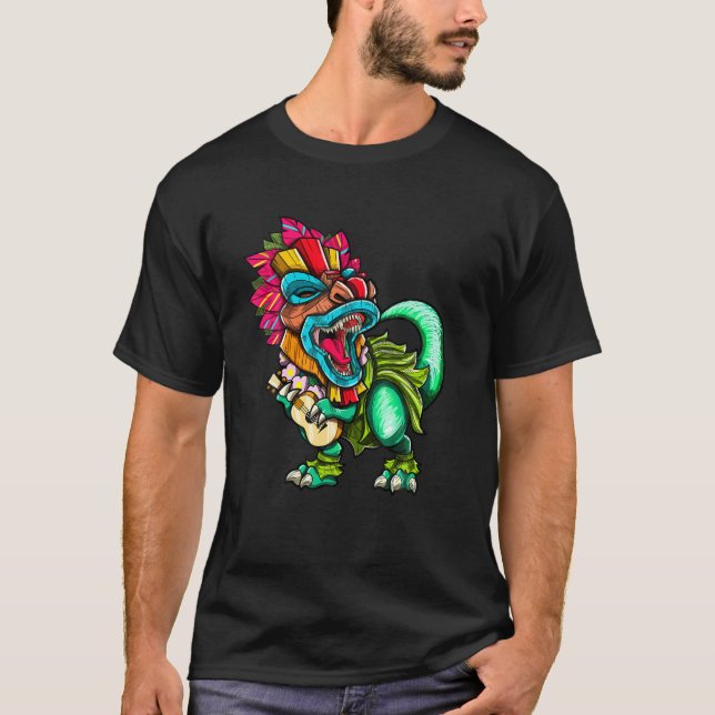 Camiseta Hawaiian Dinosaur Rex Aloha Family Tiki Luau Party (Anverso)