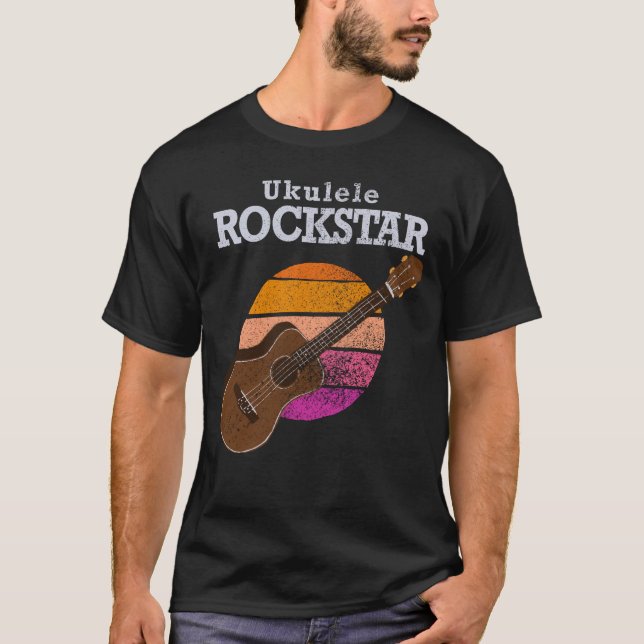 Camiseta Hawaiian Funny Ukulele Rockstar Retro Sunset (Anverso)