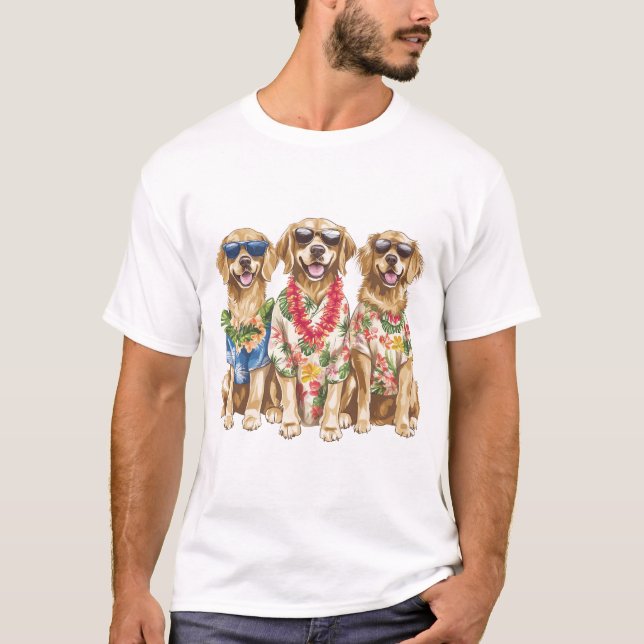 Camiseta Hawaiian Golden Retriever Dogs Flower Lei (Anverso)