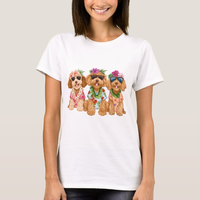 Camiseta Hawaiian Goldendoodle Dogs Flower Lei (Anverso)
