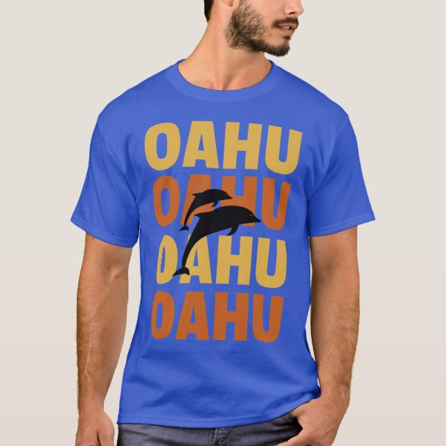 Camiseta Hawaiian Islands Surf Style Oahu Dolphin Wating (Anverso)