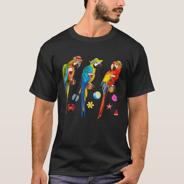 Camiseta Hawaiian Parrots Drinking Wine Christmas In July (Anverso)