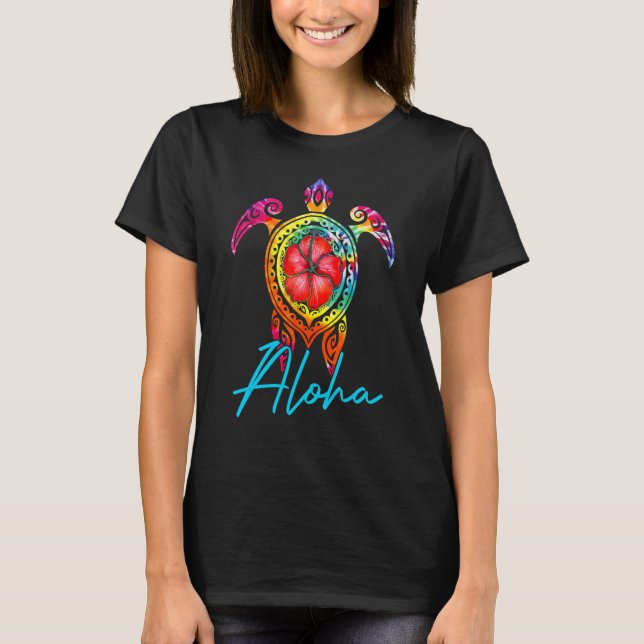 Camiseta Hawaiian Tie Dye Sea Turtle Aloha  For Family Vaca (Anverso)