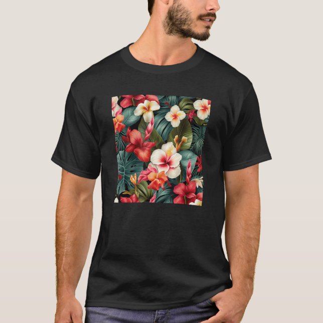 Camiseta Hawaiian Tropical Flower Leaf Pattern Beach Vacati (Anverso)