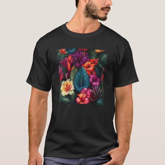Camiseta Hawaiian Tropical Flower Leaf Pattern Beach Vacati (Anverso)