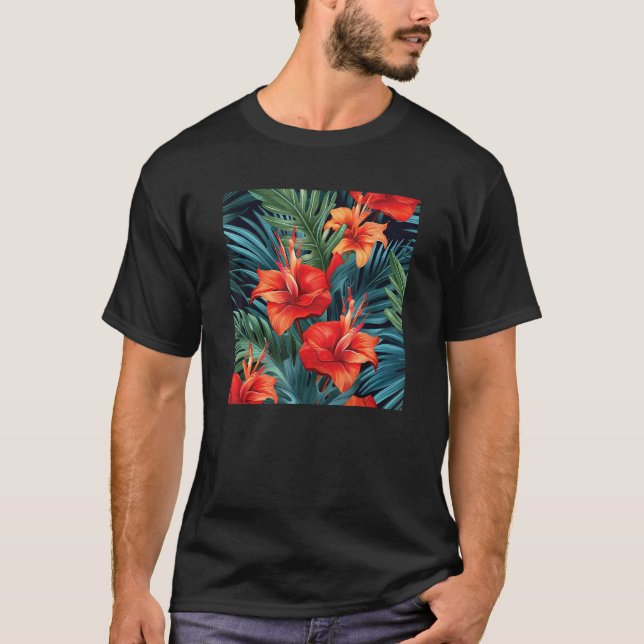 Camiseta Hawaiian Tropical Flower Leaf Pattern Beach Vacati (Anverso)