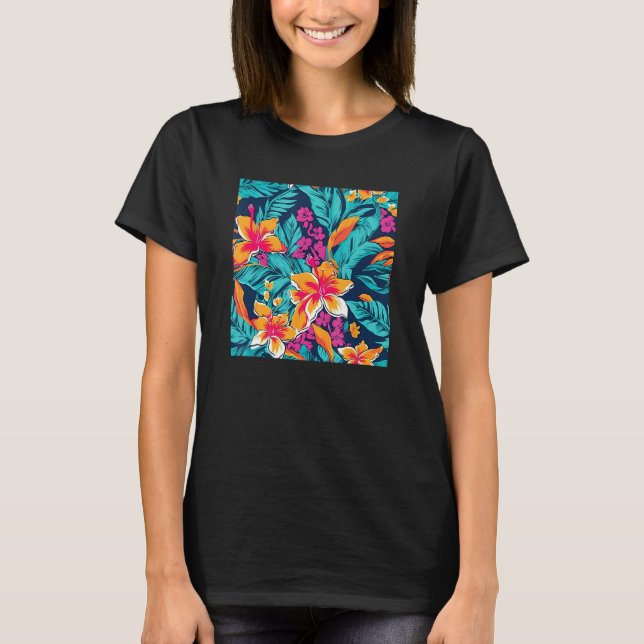 Camiseta Hawaiian Tropical Flower Leaf Pattern Beach Vacati (Anverso)