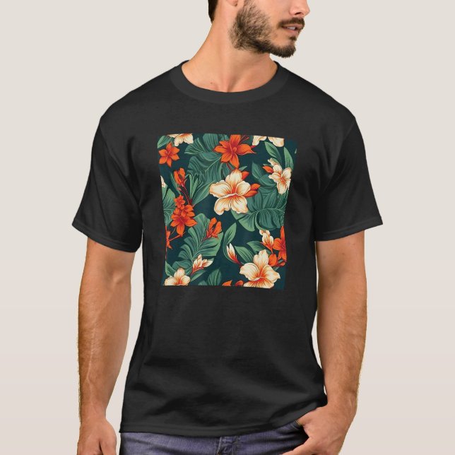 Camiseta Hawaiian Tropical Flower Leaf Pattern Beach Vacati (Anverso)
