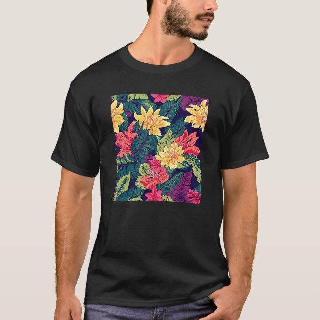 Camiseta Hawaiian Tropical Flower Leaf Pattern Beach Vacati (Anverso)