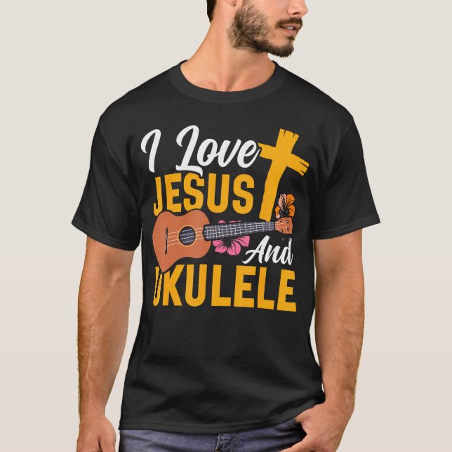 Camiseta Hawaiian Ukulele Uke Jesus Faith Christian I Love  (Anverso)