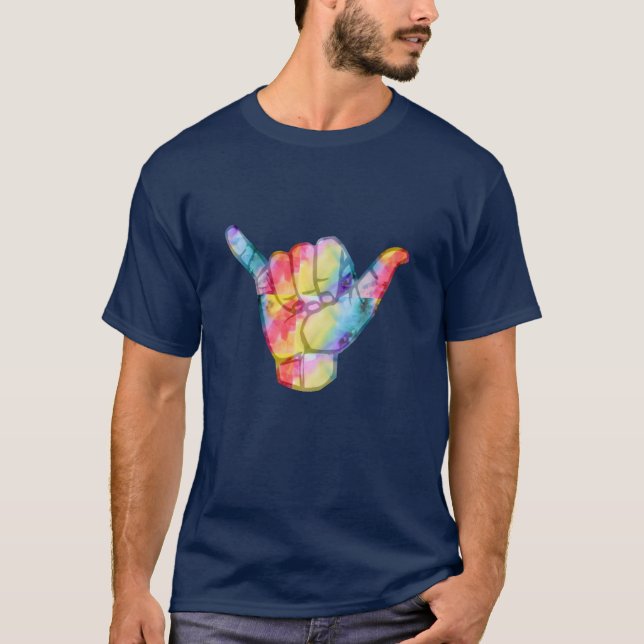 Camiseta Hawaiin Surfer Dude, Surf Shaka Hand Rótulo (Anverso)