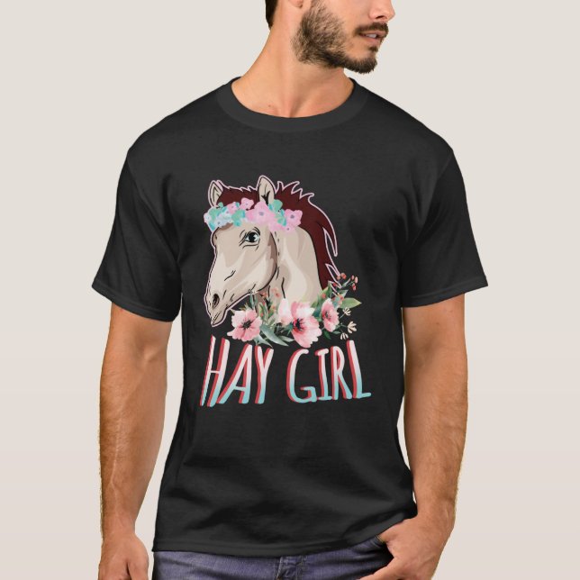 Camiseta Hay Chica Caballo y Flores Hípica en Floral H (Anverso)