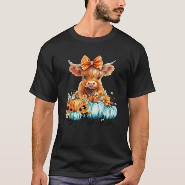 Camiseta Hay s There Pumkin Highland Cow Fall Autumn Thanks (Anverso)