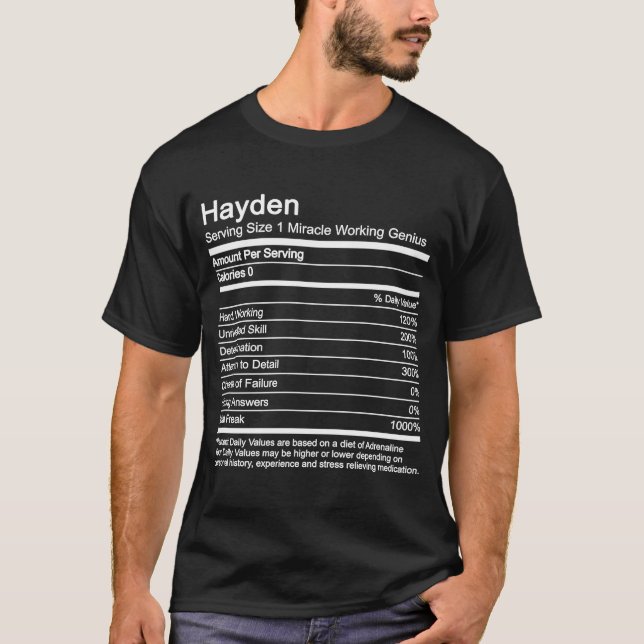 Camiseta Hayden Nombre Hechos Nutricionales (Anverso)