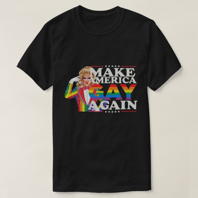 Camiseta Haz a América Gay de Nuevo , AmorLGBT , Arcoíris L (Diseño del anverso)