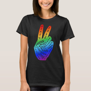 Camiseta Haz Paz No Guerra Signo de Mano de Paz Arcoíris L