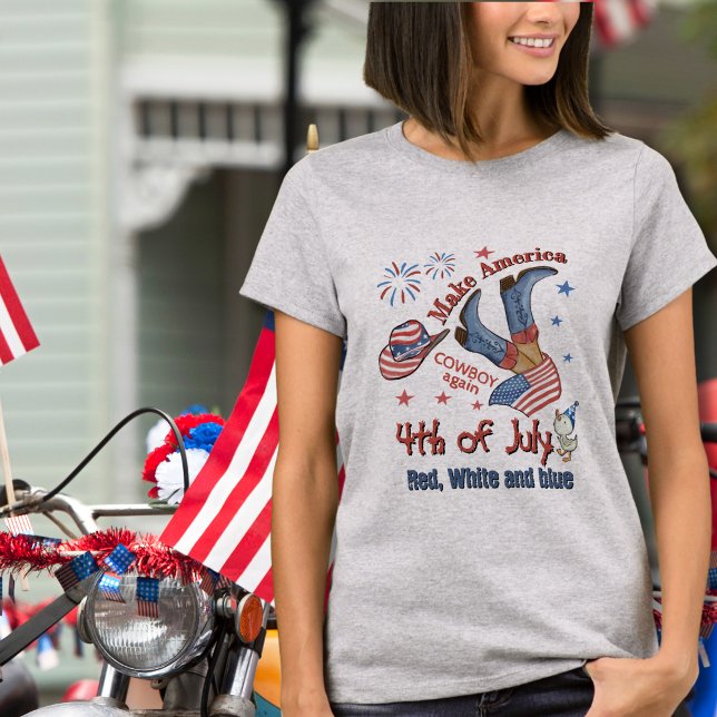Camiseta Haz que Estados Unidos vuelva a ser un vaquero el  (Make America Cowboy Again 4th of July T-Shirt)