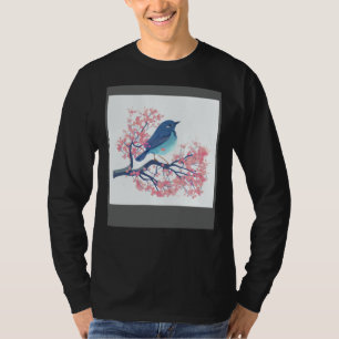 Camiseta Hazte notar con un hermoso cerezo rosa pájaro azul