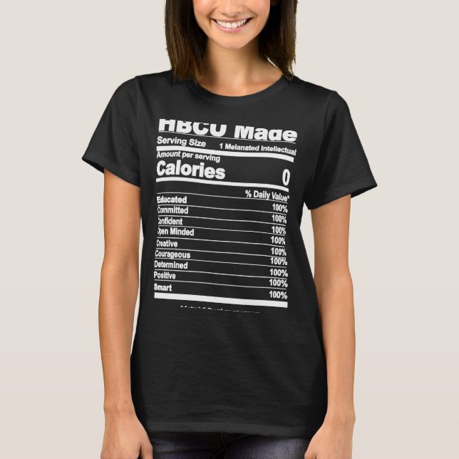 Camiseta HBCU hizo HBCU Hechos nutricionales (Anverso)